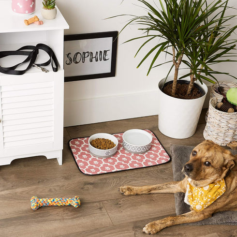 Bone Dry Machine Washable Ultra Absorbent Pet Mat, 12x18, Rose/Off-White Lattice