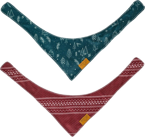 Remy+Roo 2 Pack Dog Bandanas, Evergreen Christmas Set, Premium Durable Fabric, Adjustable Fit