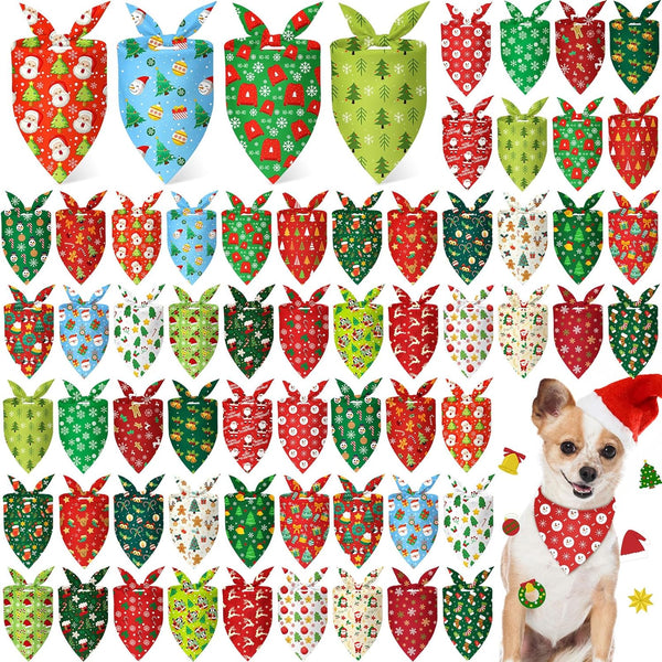 Chunful 60 Pcs Christmas Bandanas for Dogs Xmas Bandanas Bulk with Santa