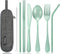 Portable Stainless Steel Flatware Set, Travel Camping Cutlery with Waterproof Case, Green