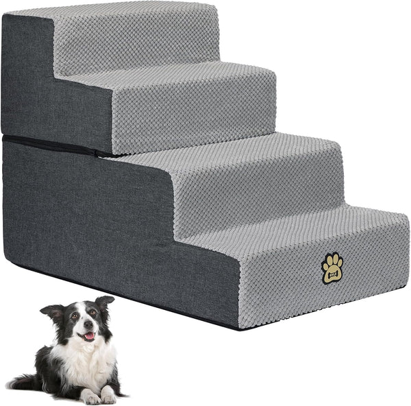 OYLZ Dog Stairs Pets Steps 4 Gray Pet Ladder for Sofa Couch and