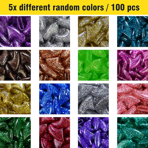 zetpo Cat Nail Caps with Adhesives and Applicators, L, 5X Glitter Random Colors, 100 pcs