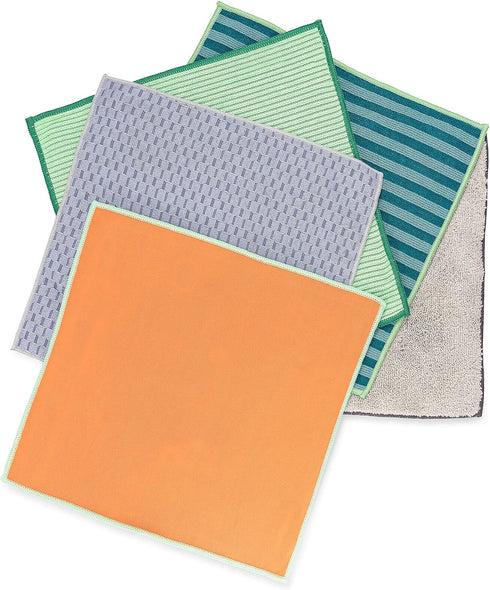 Pack Set 5 Full Circle Renew, Essential Cleaning Cloths, Ultra-Durable Recycled Microfiber, Variety for Cleaning Glass