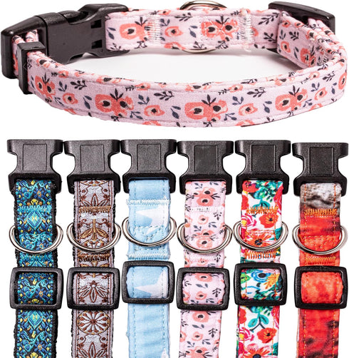 Dog Collar for Small Medium & Large Dogs - Designer Patterns on Adjustable, Strong and Durable Floral Collar