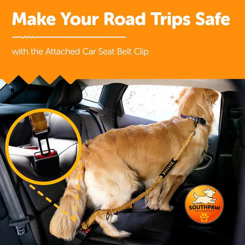 Shock Absorbing Bungee Dog Leash 4-7 ft. for Golden Retrievers with Padded Handle, Seatbelt Buckle, Reflective