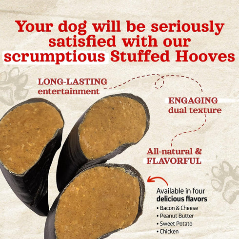 Natural Farm Bacon & Cheese Flavor Filled Cow Hooves for Dogs (4-Pack), Long-Lasting Natural Hoof Beef Bone Treats, Best for Small, Medium & Large Dogs