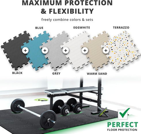 Gym Flooring Set - Interlocking EVA Soft Foam Floor Mat, 18 Pieces Puzzle Rubber Tiles for Protective Ground Surface