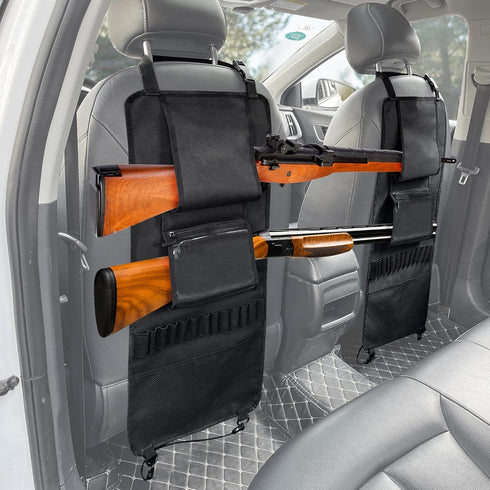 MYDAYS 2 Pack Seat Back Gun Rack - Camo Front Seat Gun Organizer with Bullet Pocket for Hunting Rifles/Shotguns