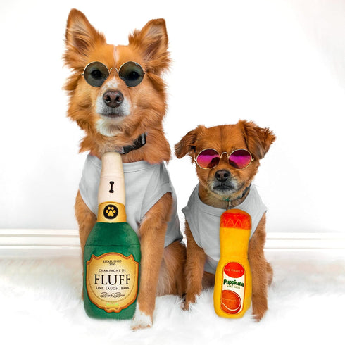 Bark Bros - Paw-mosa Mimosa Plush Squeaky Dog Toy Bottle Parody Two Pack, Cute Dog Birthday Gifts