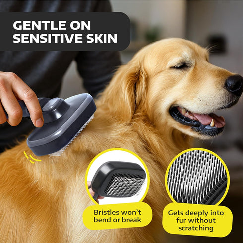 Hertzko Grooming Tool for Cats & Dogs – Self Cleaning Slicker Brush, Retractable Bristles, Easy-Clean Deshedding Brush
