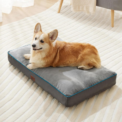 Bedsure Waterproof Dog Beds for Large Dogs, 4 inch Thick L-Crate Bed with Removable Washable Cover, Grey