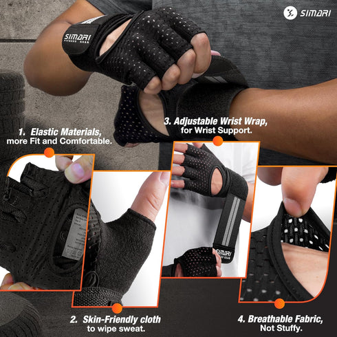 SIMARI Breathable Workout Gloves for Men Women, Padded Weight Lifting Gloves with Wrist Wraps Support, Full Palm