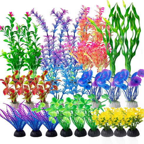 25 Pack Artificial Aquarium Plants, Small Size 4 Inch Fish Tank Decorations, Plastic Blue