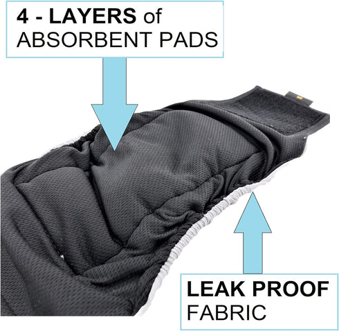 Pack 3 4 20" 26", of Male Dog Diapers - Layers of Absorbent Pads Waterproof Leak Proof Belly Band Wrap Washable (XL: