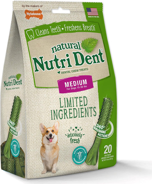 Nylabone Nutri Dent Dog Dental Chews, Fresh Breath Flavor, Medium (20 Count) - Natural Dog Teeth Cleaning & Breath