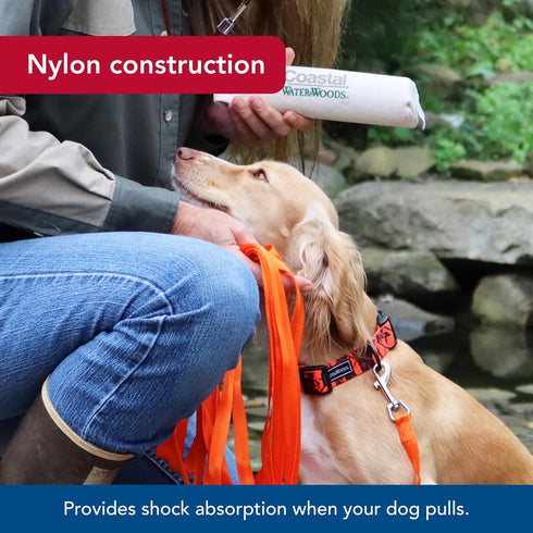 Water & Woods Nylon Dog Check Cord by Coastal Pet, Durable Training Leash, Safety Orange, 5/8" x 25'