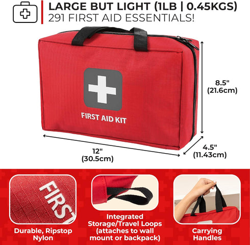 First Aid Kit – 291 Pieces of Hospital Grade Medical Supplies for Emergency Situations