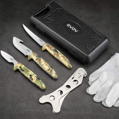 GVDV Hunting Knife Set, Deer Hunting Gear Butcher Game Processor Set with 6 Pieces for Field Dressing