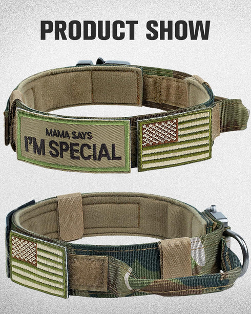 Joytale Tactical Dog Collar with Handle - Heavy Duty Military Collar with 2 Patches for Training (XL, Camouflage)