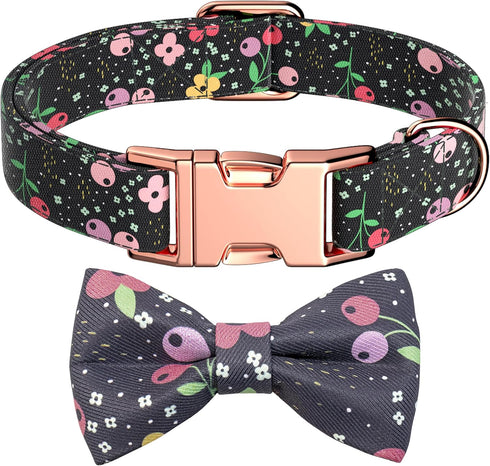 Adjustable Dog Bow Tie Collar, Soft Cotton Puppy Collar with Detachable Bow Tie and Metal Buckle for Small Medium Large