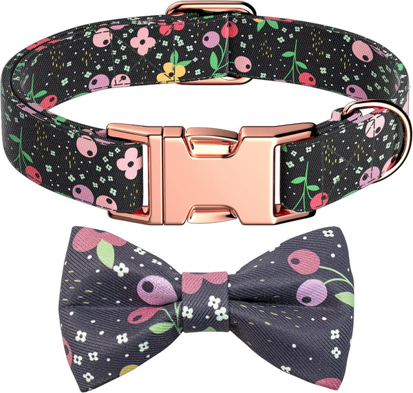 Adjustable Dog Bow Tie Collar, Soft Cotton Puppy Collar with Detachable Bow Tie and Metal Buckle for Small Medium Large