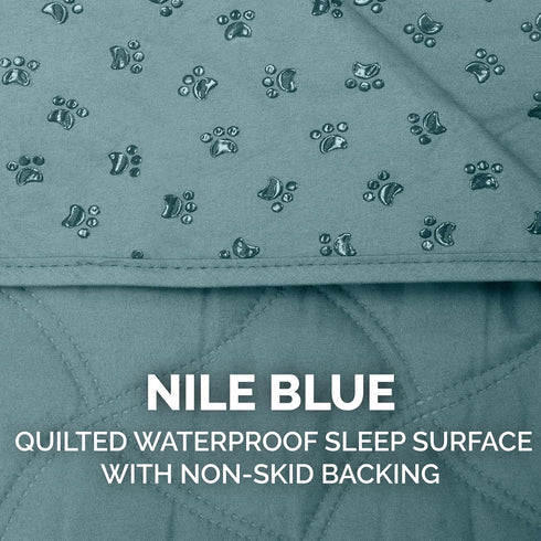 Furhaven Waterproof & Non-Slip Mattress Cover Protector for Dogs & Cats, Washable Quilted Twill Blanket - Nile Blue,