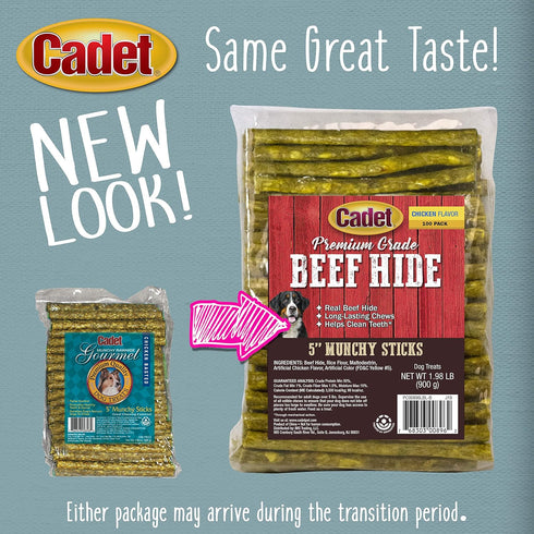 Cadet Premium Grade Munchy Beef Hide Sticks, 5 Inch, 100 Pack