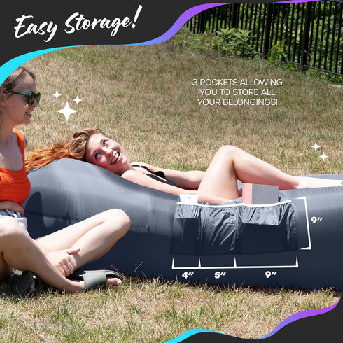 210T 450 lbs. Nevlers Navy Inflatable Couch Air Sofa | Polyester Blow Up Chairs | No-Pump Inflatable Lounger | Air