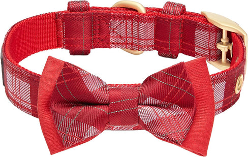 Blueberry Pet Luxurious Christmas Festival Plaid Checker Adjustable Dog Collar with Detachable Bowtie