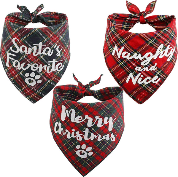 Christmas Bandanas for Dogs, 3 Pack Plaid Pet Bandana for Medium Large Dogs