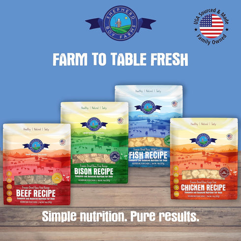 Freeze Dried Dog Food, Fish Medley Recipe, All Natural Raw Dog Food, 14oz Bag, Made in USA