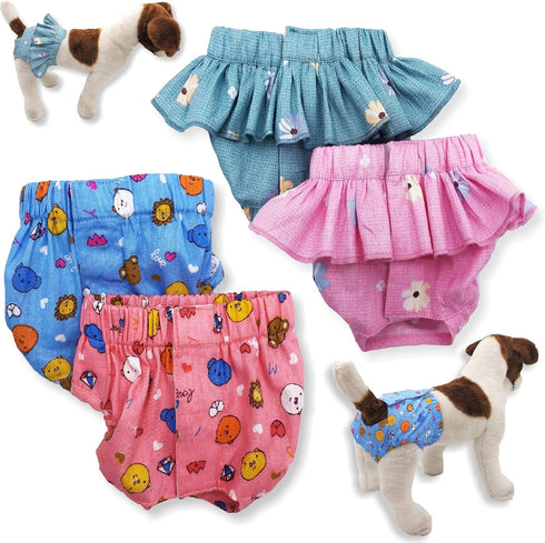 Pack of 4 Dog Female Diapers Sanitary Pants and Skirts Cotton for Small Pet Cat (S: Waist: 10" - 13").