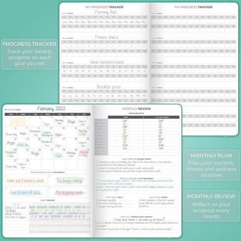 6 7x10 Clever Fox Fitness Journal PRO Daily Workout Planner with Meal Planner & Habit Tracker Gym Exercise Log Book