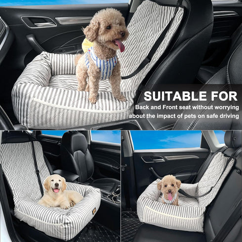 Portable Pet Car Seat for Small to Medium Dogs - Striped Booster Bed (Size M)
