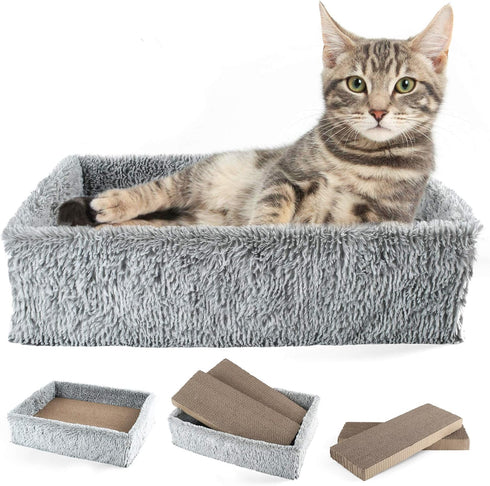 PrimePets Cat Scratcher Lounge - 2 in 1 Reversible Cat Scratching Pad Box Bed with Catnip Included