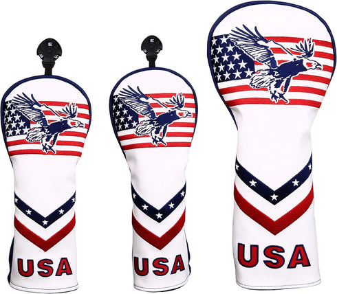USA Flag and Eagle Golf Head Cover - Fits Driver, Fairway Wood, Hybrid, Iron, Mallet, and Blade Putter