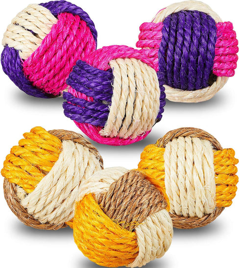 Weewooday 6 Pieces Cat Toy Ball, Sisal Ball Interactive Rolling Scratch Cat Toy (Random Color)