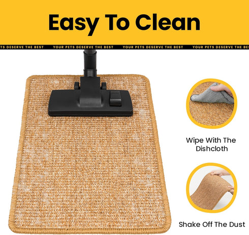 Cat Scratcher Mat - Natural Sisal with Sticky Velcro Tapes, Horizontal Floor Pads for Indoor Cats