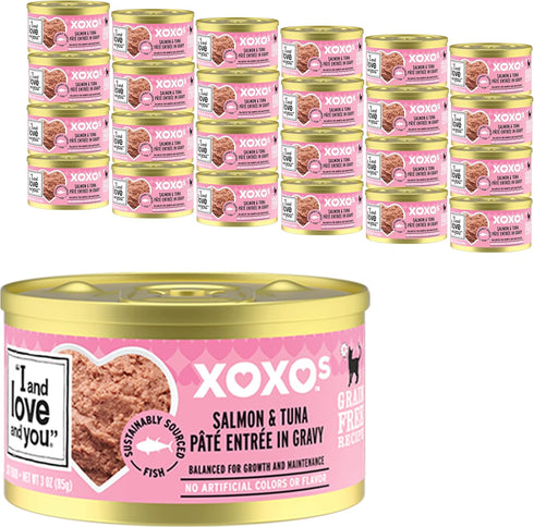 I and love and you XOXOs Wet Cat Food - Salmon + Tuna Pâté - Grain Free, Filler Free - 3oz Pack of 24 Cans