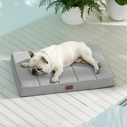 Bedsure Cooling Gel Foam Dog Bed for Large Dogs, Waterproof Orthopedic Egg Foam Bed for Outdoor Comfort, 24"x16", Grey