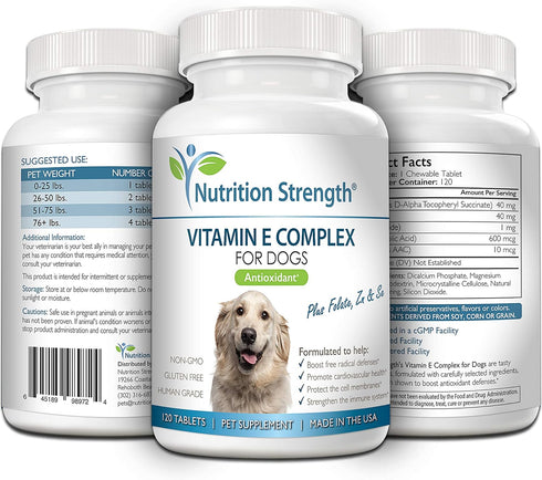 Vitamin E for Dogs - Promotes Cardiovascular Health - Immune System Support with Zinc, Selenium, Folate