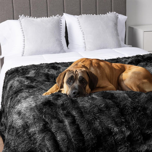 PetAmi Waterproof Dog Blanket - Queen Size Calming Pet Blanket, Sherpa Faux Fur, Soft Fluffy XL, 90x90 Tie-Dye Black