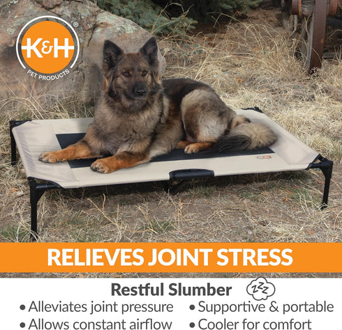 K&H Pet Products Dog Cots Beds for Large Dogs - Elevated Outdoor Dog Cot Bed, Washable, X-Large, Taupe/Black Mesh