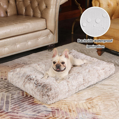 Bedfolks Brown Waterproof Dog Crate Bed, Plush with Removable Washable Cover, Fluffy Pad for Large Dogs 35"x23"
