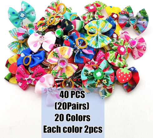 40PCS Christmas Dog Bows - Cute Puppy Small Bowknot Hair Bows with Rubber Bands - Pet Grooming Accessories for Party