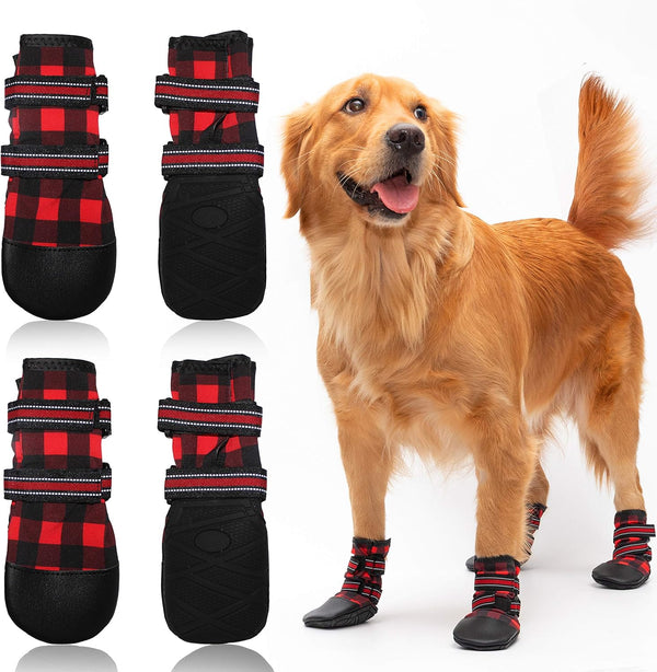 FLYSTAR Dog Shoes for Medium Large Dogs, Waterproof Non-Slip Boots for Winter, Reflective Adjustable Warm Paw Protector