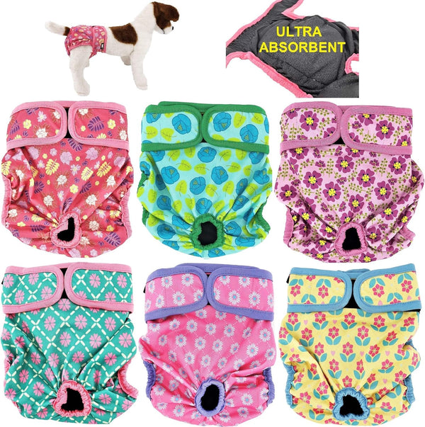 Pack of 6 Female Dog Diapers with 4 - Layers of Absorbent