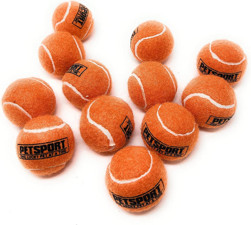 PetSport Orange Tennis Ball Dog Toys | 12 Pack Small (1.8") Felt & Rubber Balls with Carrying Bag