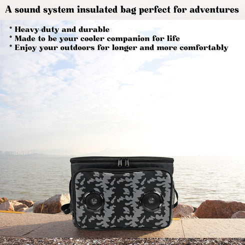 Insulated Cooler Bag with Bluetooth Speakers, Holds 24 Cans, Rechargeable Battery for iOS & Android, Leakproof