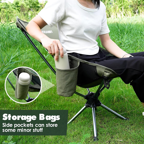 360 2.7LB 305LBS Swivel Folding Chair, Compact Portable Camping Chairs for Outdoor Travel Hunting Hiking Fishing